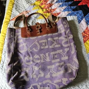 Dooney & Burke Purple Canvas Tote Bag with Leather Trim